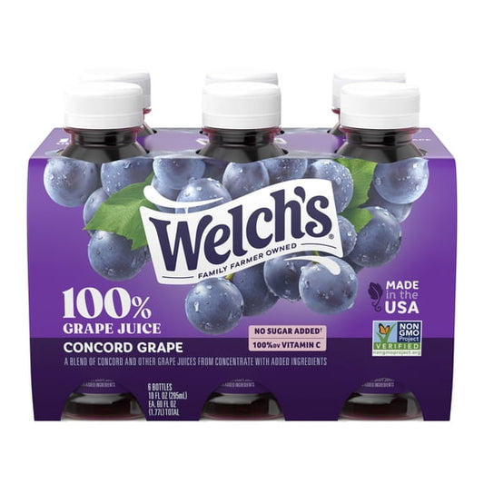 Welch's 100% Grape Juice, Concord Grape, 10 fl oz On-the-Go Bottle (Pack of 6)